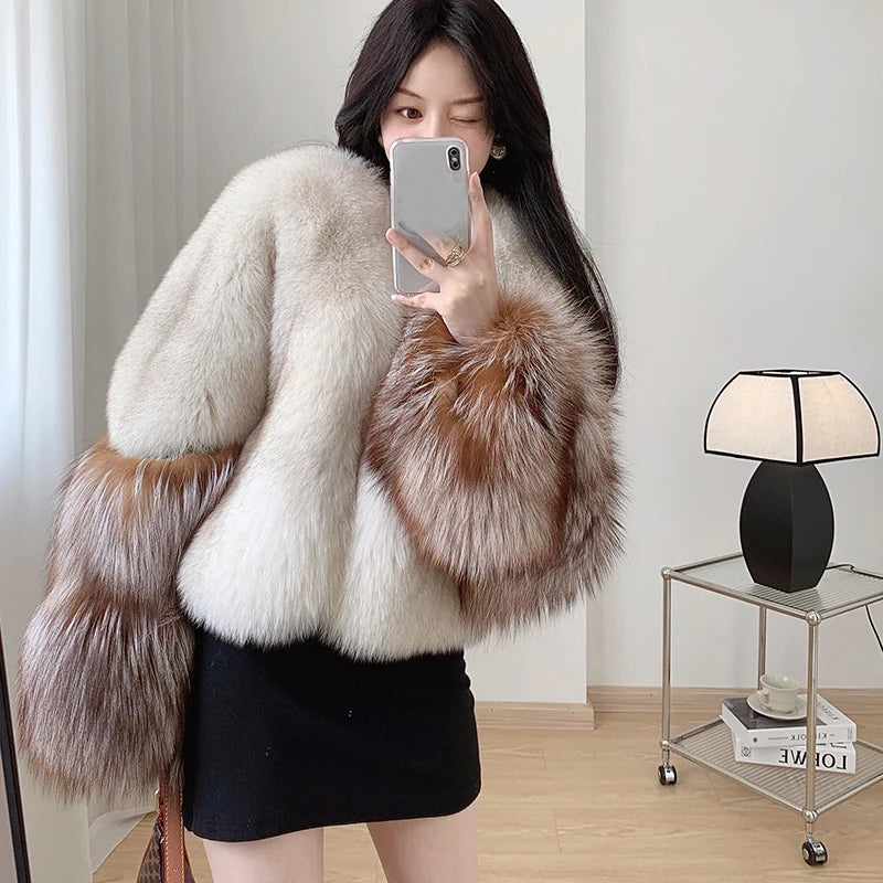 Two Tone Sleeve Real Fur Coats