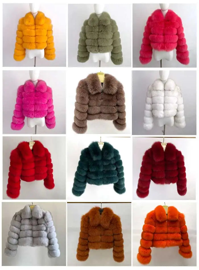 Pattern Real Fox Fur Coats Cropped