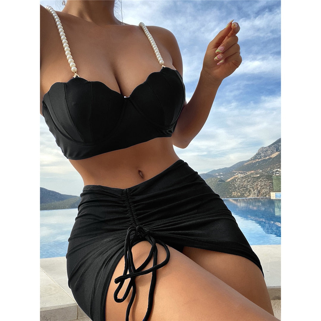 Pearls Shell Bikini & Mesh Skirt Sets