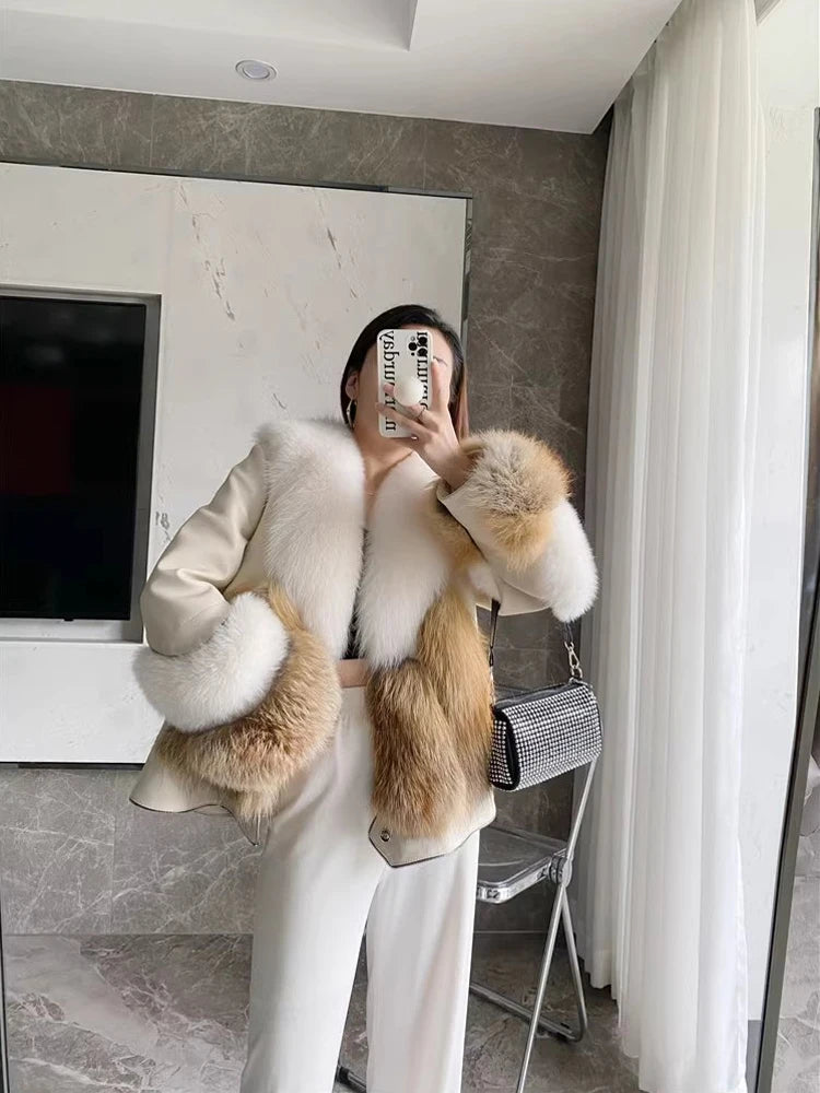 Genuine Leather Real Fox Fur Coats