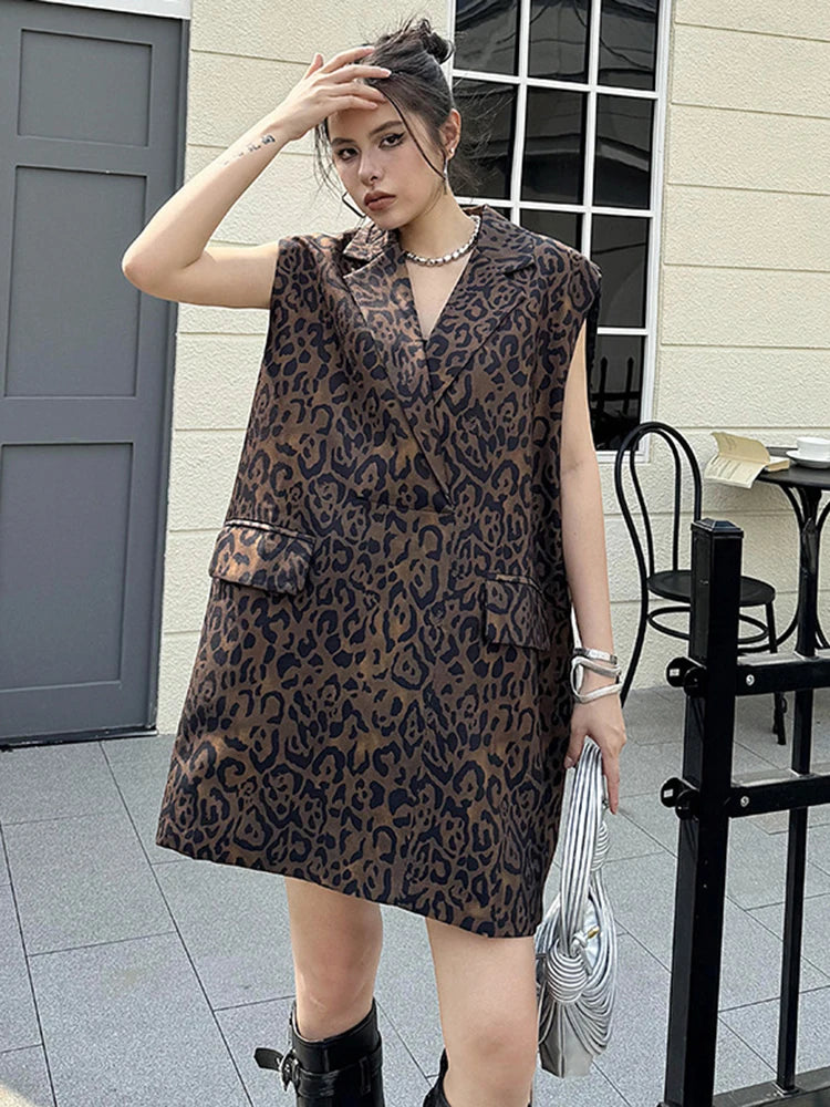 Leopard Print Loose Oversized Mini Vest Dress