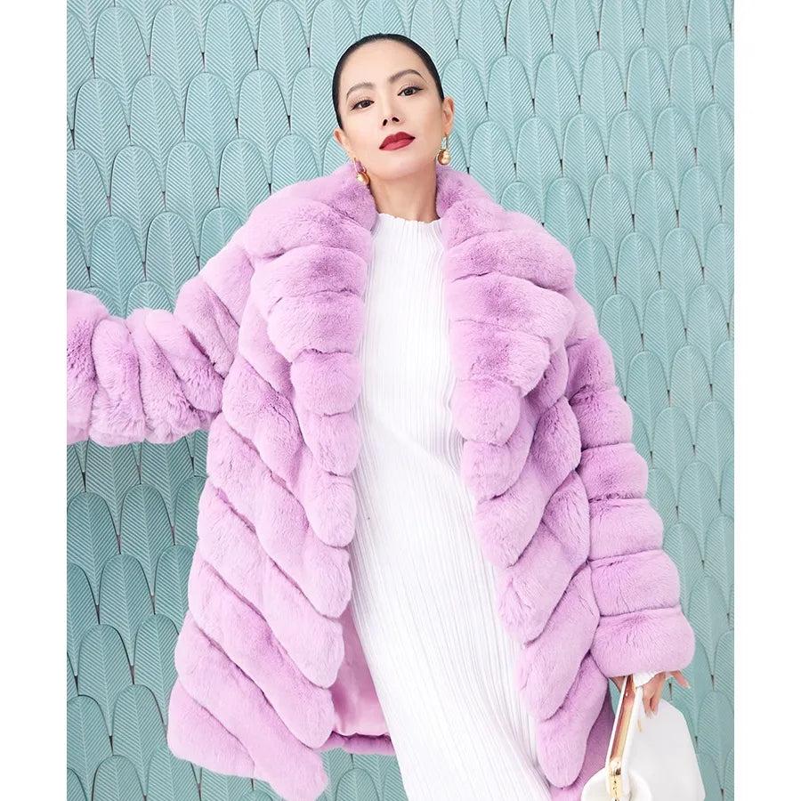 Cotton Candy Real Fur Coats Mid Length