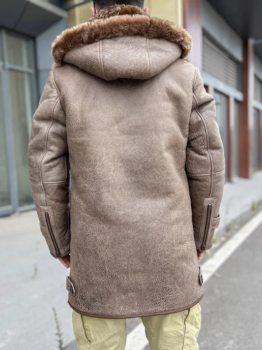 Genuine Leather Coats Real Shearling Lining Hooded