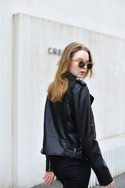 Moto PU Leather Jackets with Belt