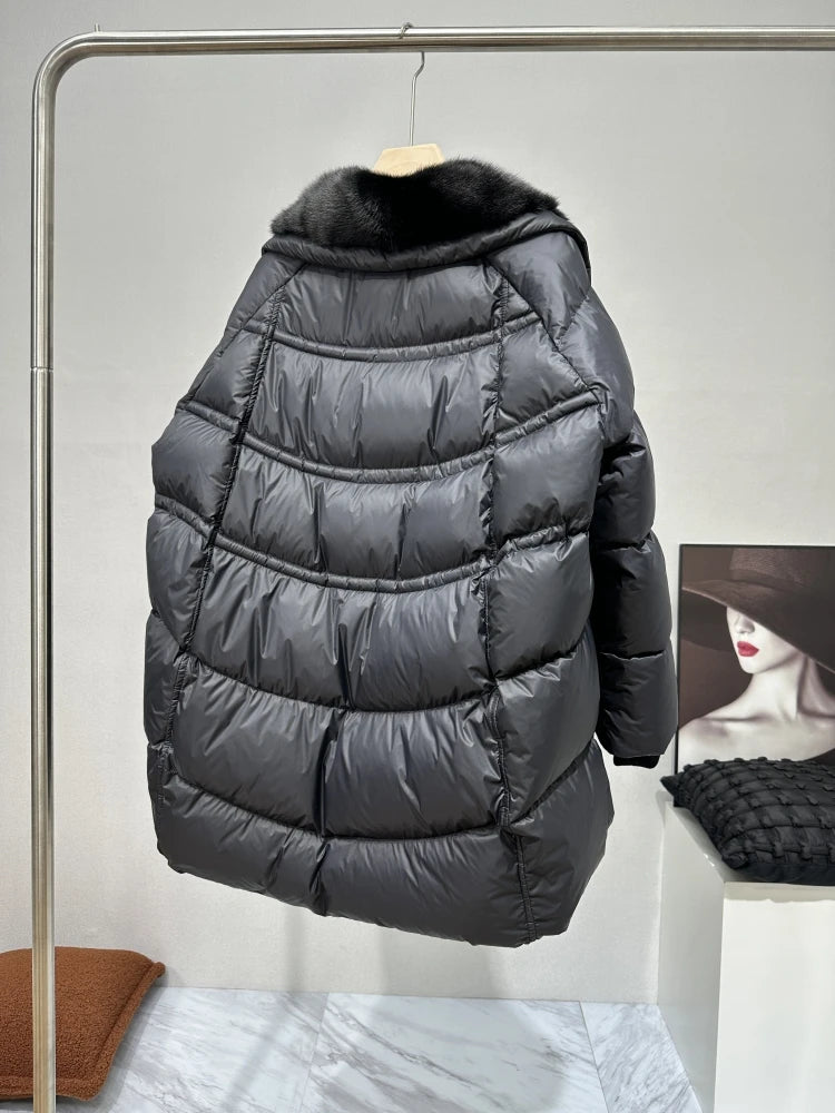 Goose Down Real Mink Fur Collar Puffer Coats