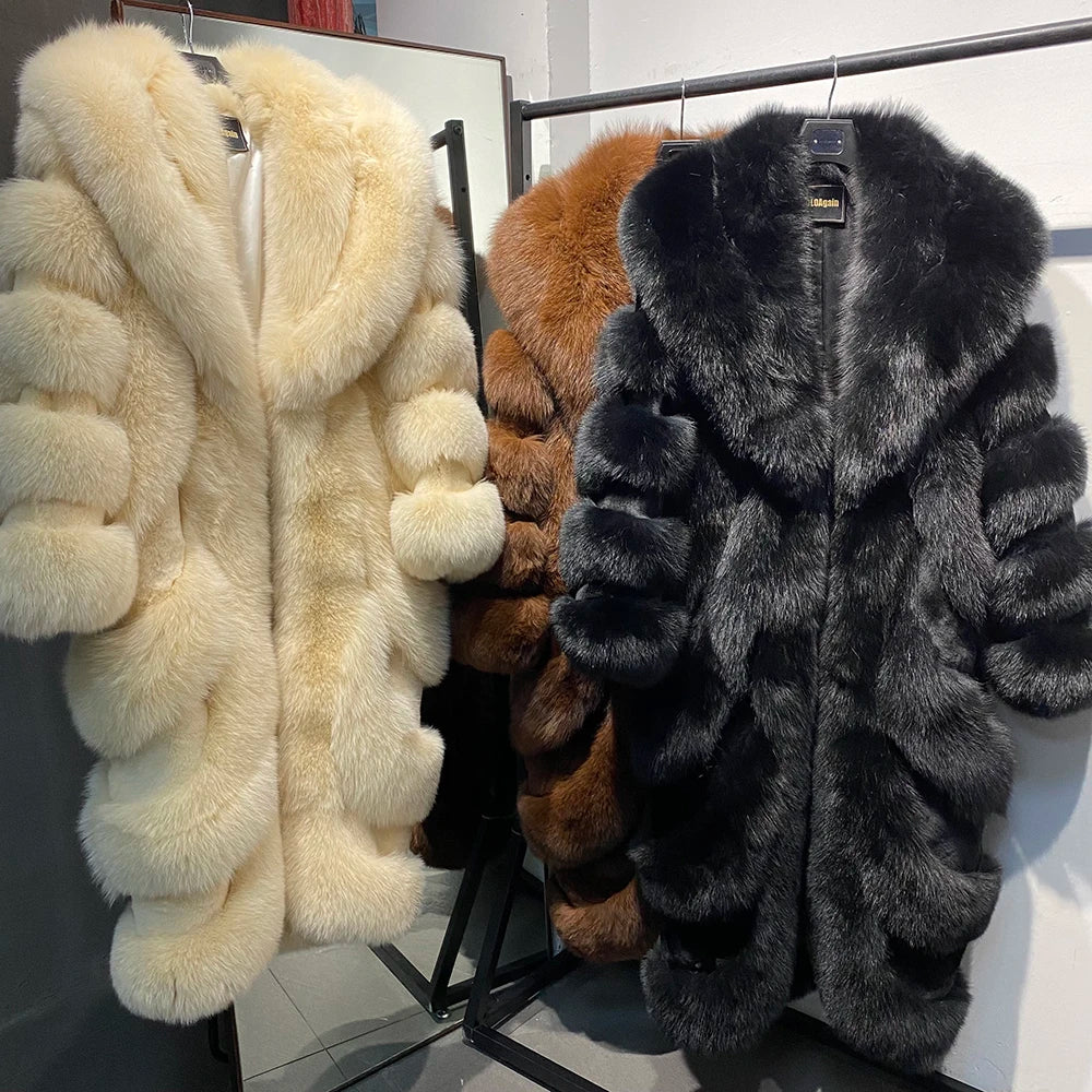 Luxury Pattern Long Real Fur Coats