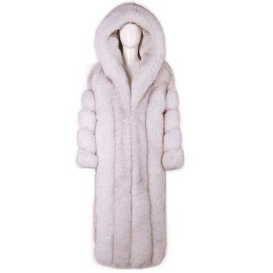 Luxury Long Hooded Real Fur Coats