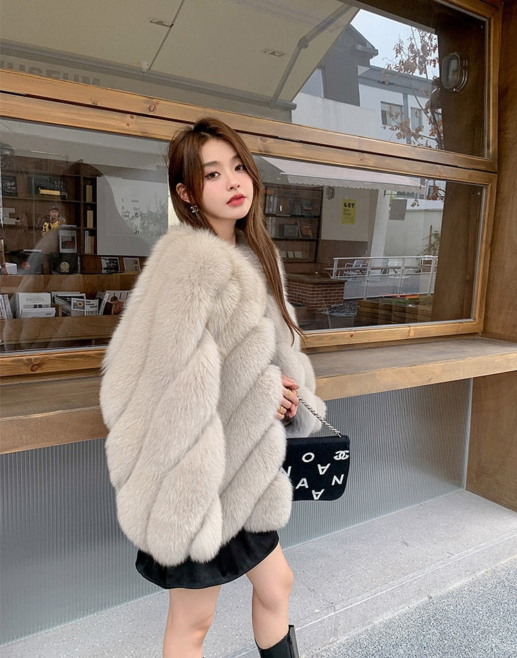 Luxury Pattern Real Fur Coats