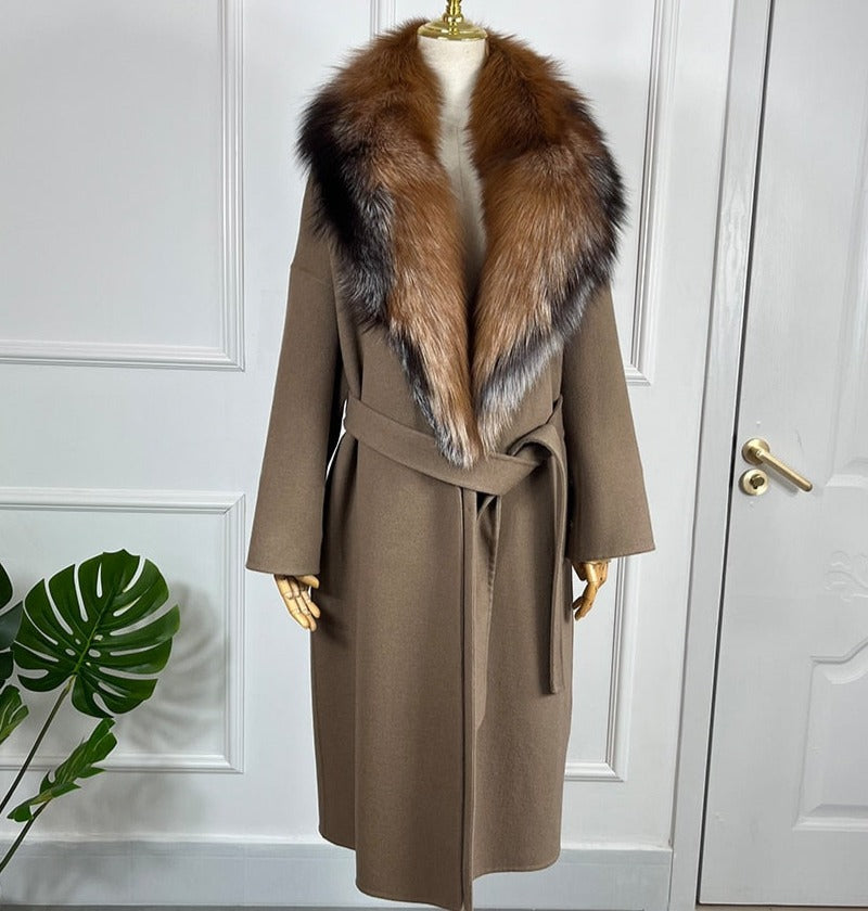 Long Cashmere Big Real Fur Collar