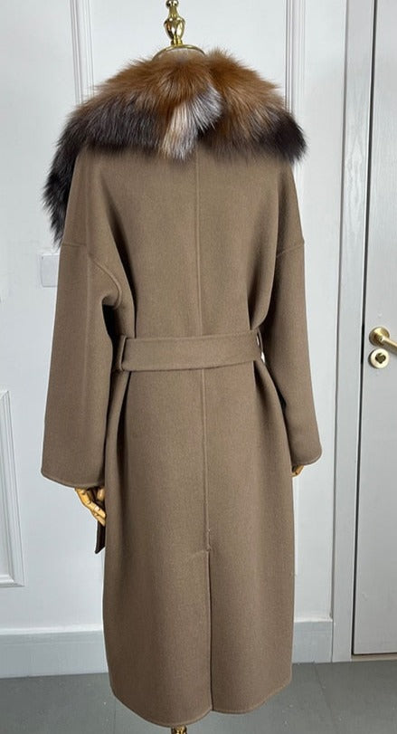 Long Cashmere Big Real Fur Collar