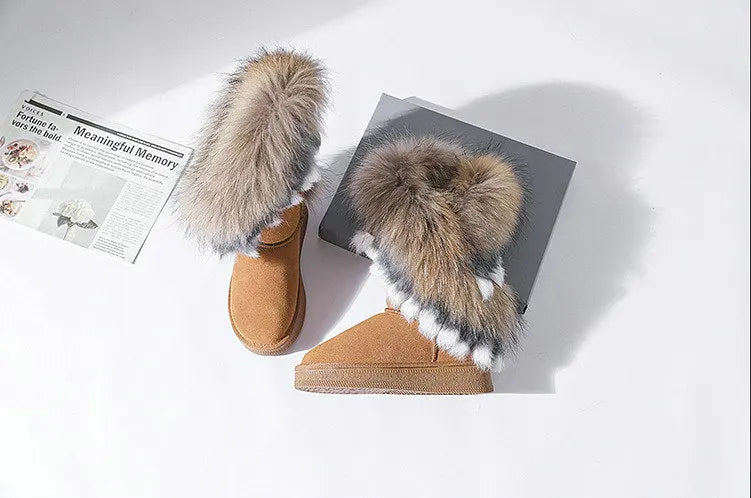 Genuine Leather Snow Boots Real Fur