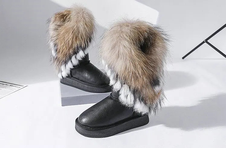 Genuine Leather Snow Boots Real Fur