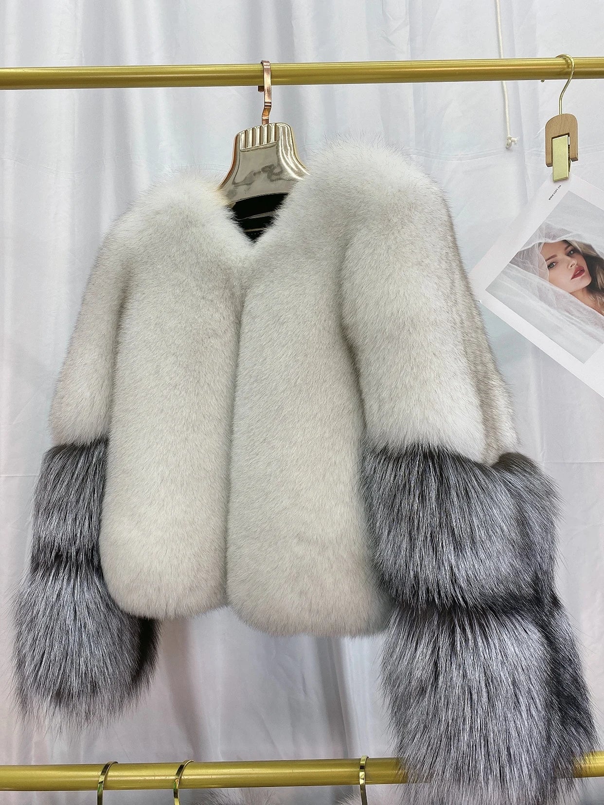 Two Tone Sleeve Real Fur Coats