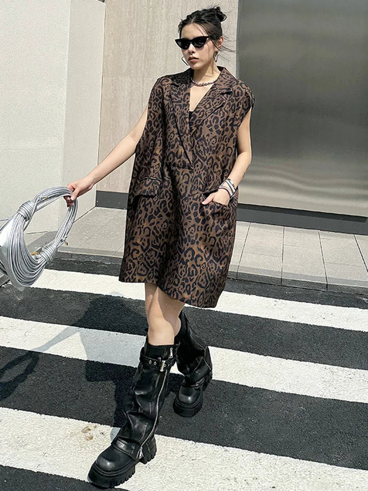 Leopard Print Loose Oversized Mini Vest Dress