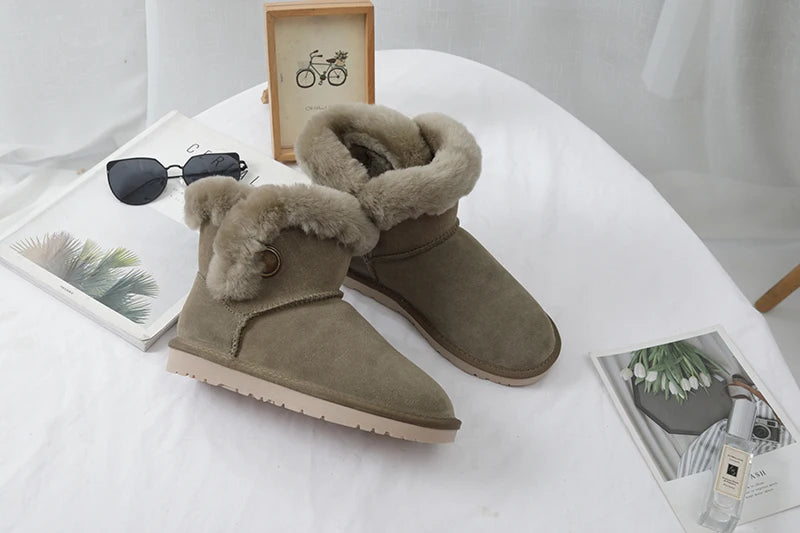 Genuine Leather Snow Boots Real Fur Classic