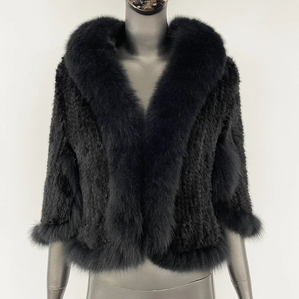 Knitted Real Mink Fur Shawl Fox Fur Collar