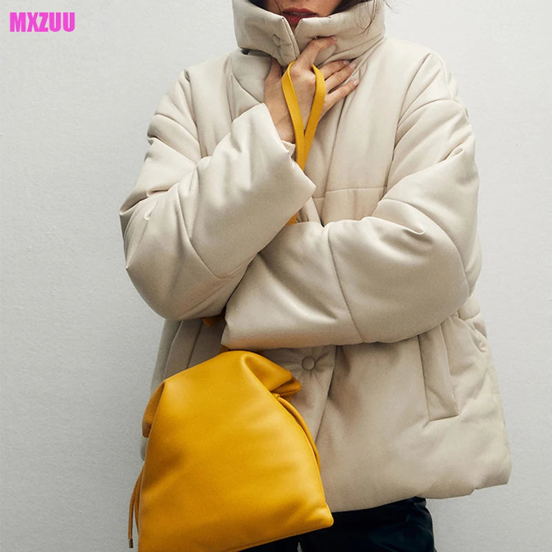 Genuine Leather Down Coat Winter Women Sheepskin Big Collar Design Loose Bread Clothes 90 Goose Down Coffe Short Jaqueta Puffer