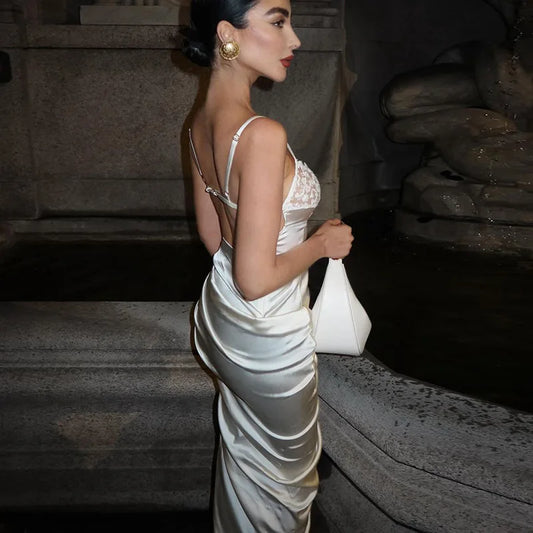 Lace Sleeveless Long Split Dress