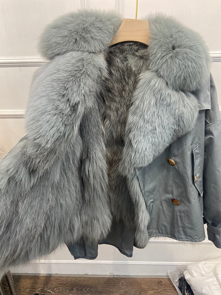 Real Fur Collar & Rabbit Fur Lining Oversize Coats