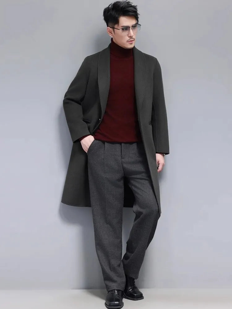 Long Wool Coat One Button Slim Fit