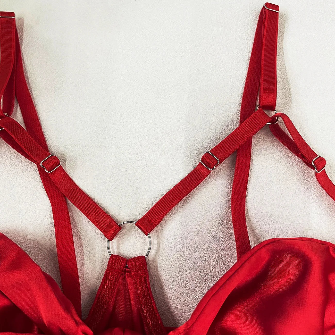 Satin Bowknot Open Bra 3-Piece Lingerie Sets