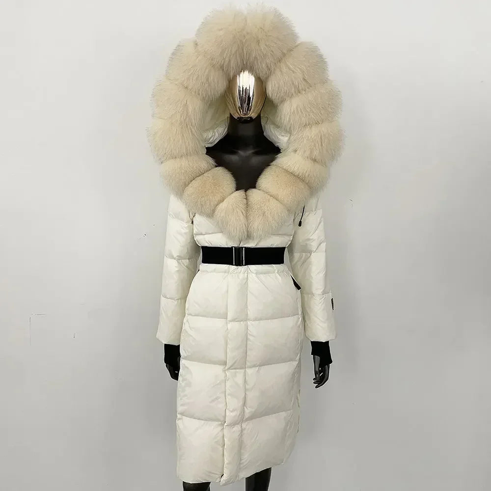 Real Fur Hooded X-long Duck Down Puffer Coats