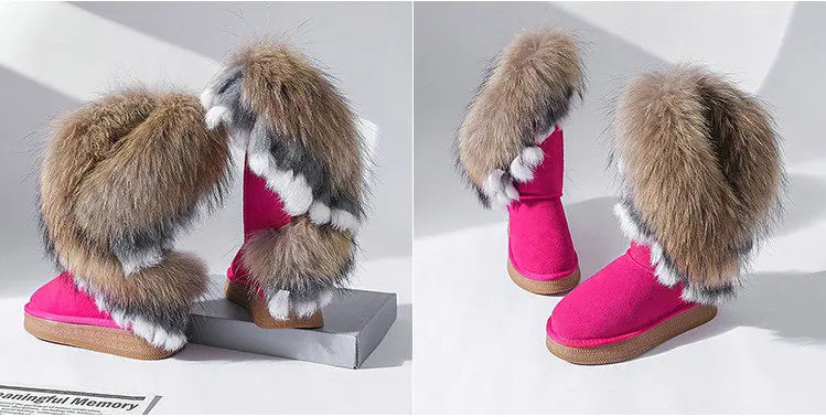 Genuine Leather Snow Boots Real Fur