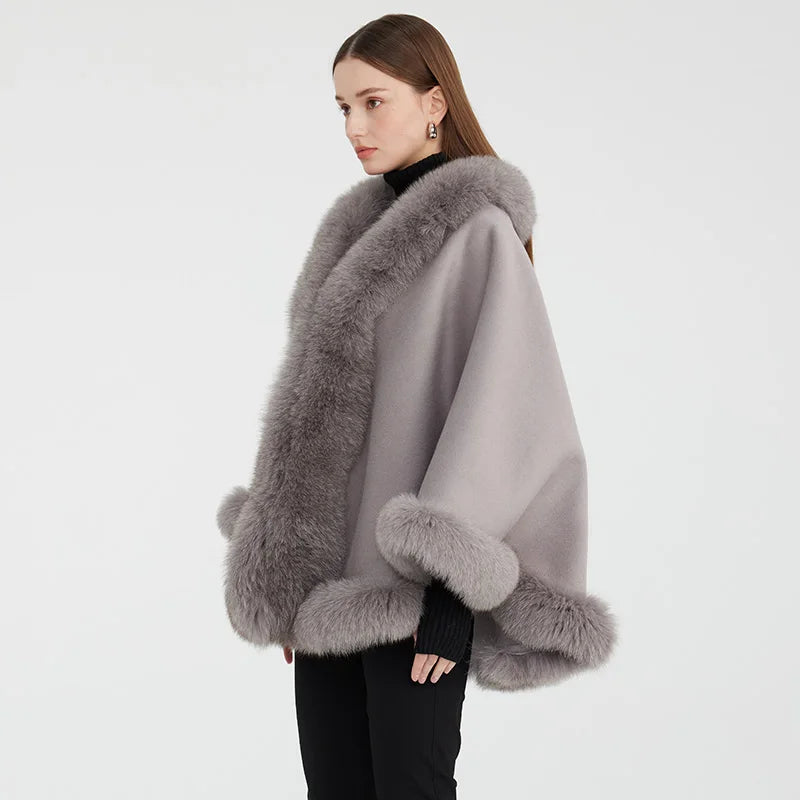 Cashmere Fox Fur Trim Ponchos