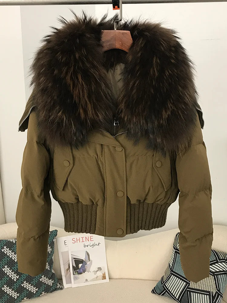 Real Fur Collar Duck Down Short Jackets