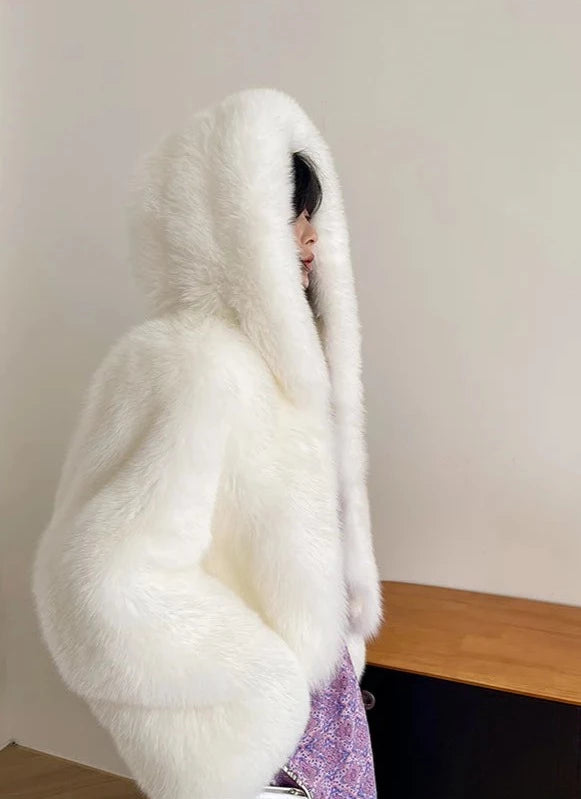 Luxury Natural Hooded Real Fox Fur Coats