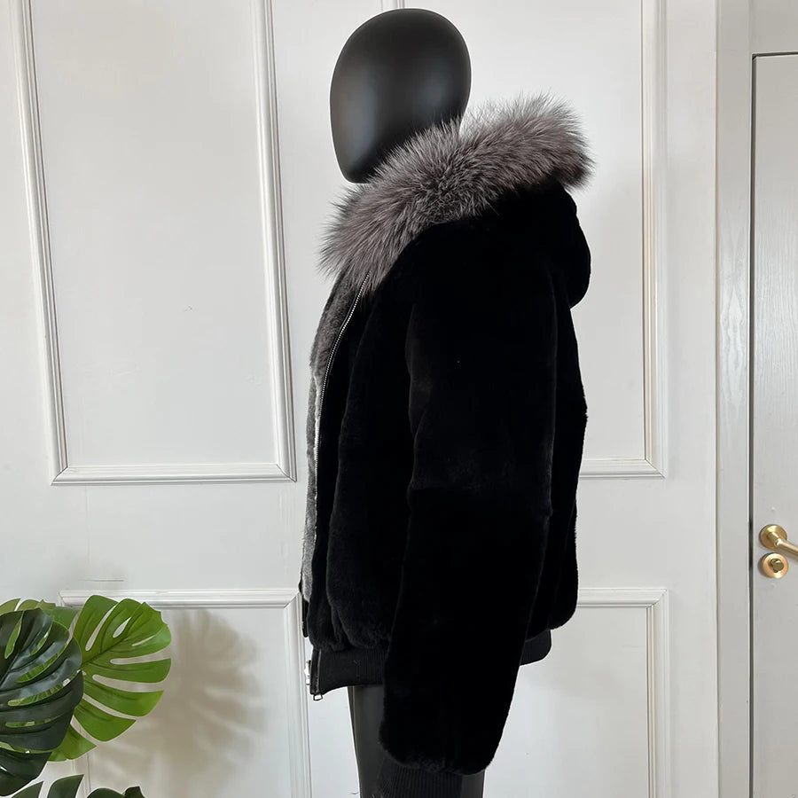 Real Fur Coat Chilla Style Rabbit Fur Parka