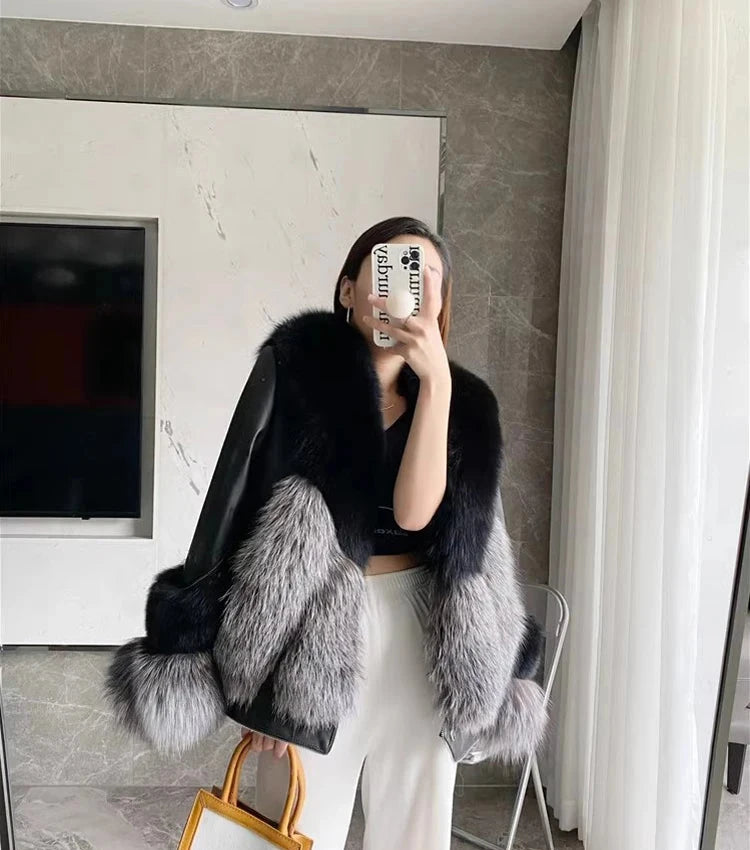 Genuine Leather Real Fox Fur Coats