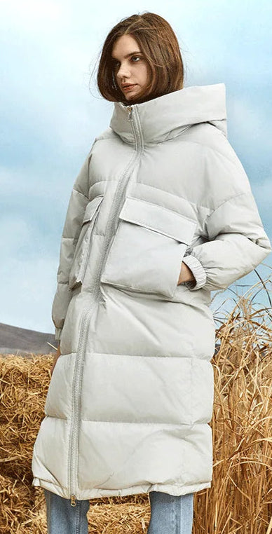 Big Pocket Long Puffer Coats Hooded Stand-Up Collar