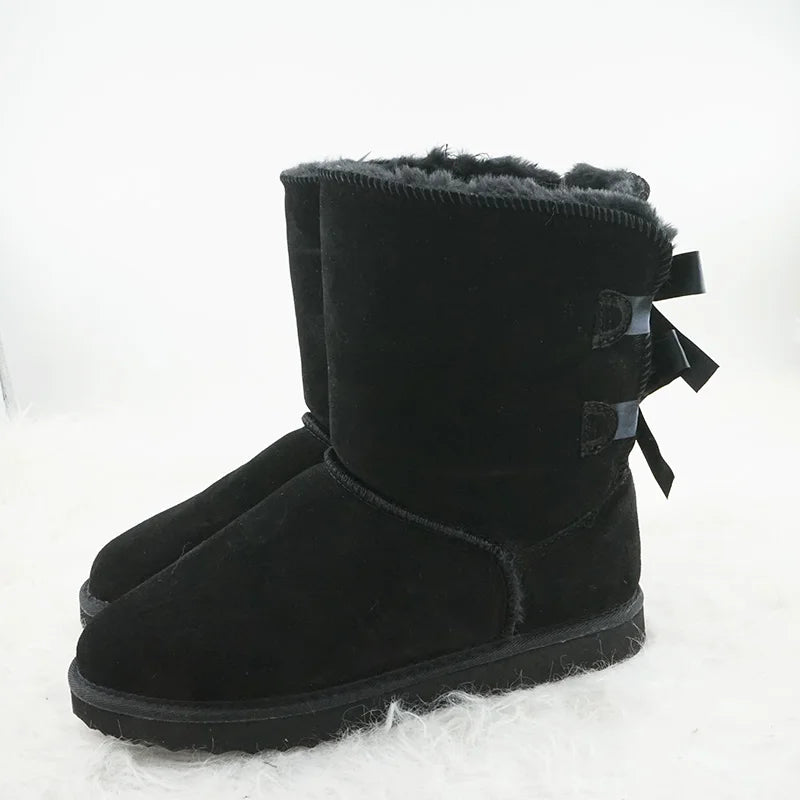 Genuine Leather Snow Boots Two Back Bow