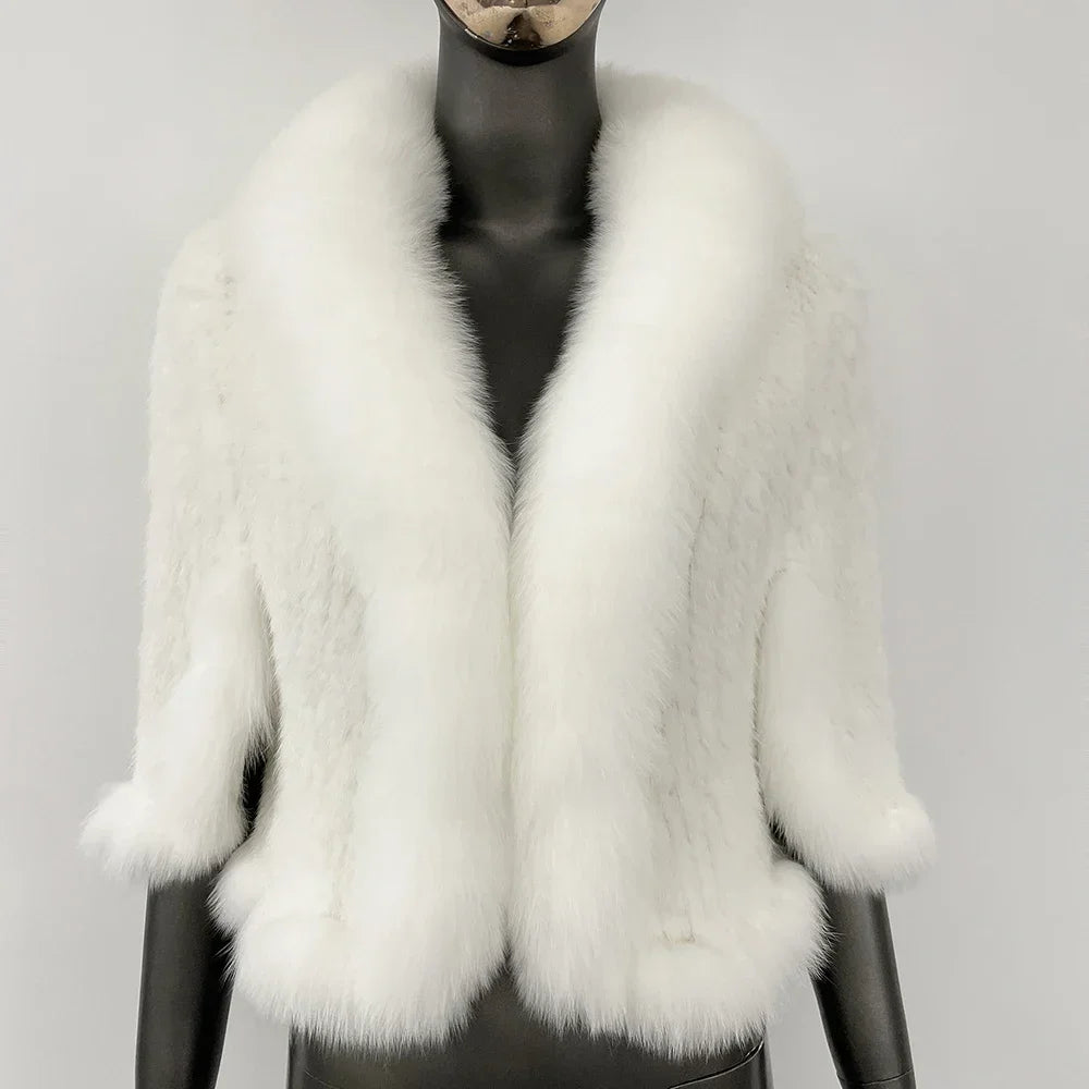 Knitted Real Mink Fur Shawl Fox Fur Collar