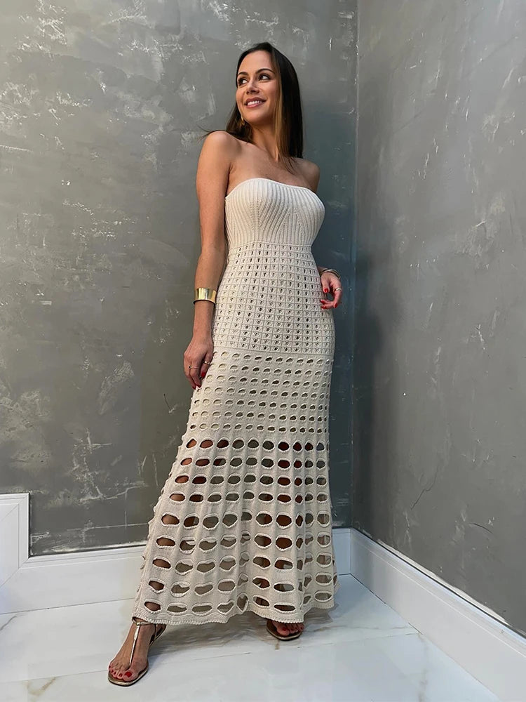 Knitted See Through Hollow Maxi Dresses