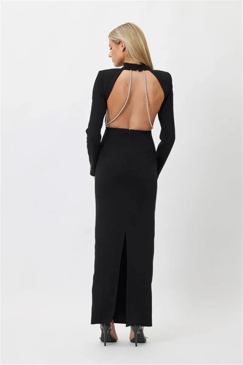 Black Mesh Long Sleeve Backless Mini Dress – Free From Label