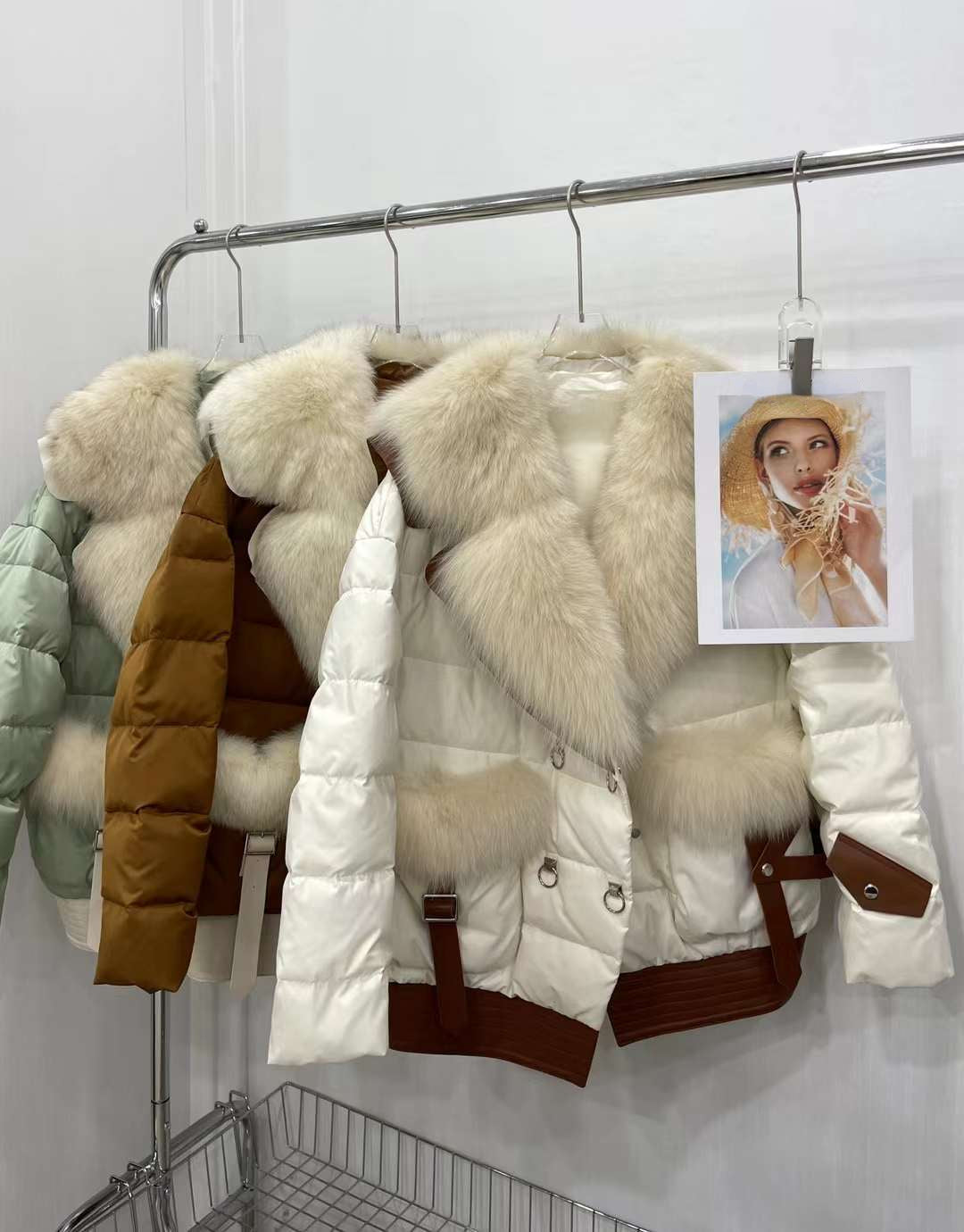 White Goose Down Real Fur Collar Puffer Coats