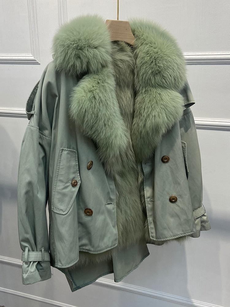 Real Fur Collar & Rabbit Fur Lining Oversize Coats