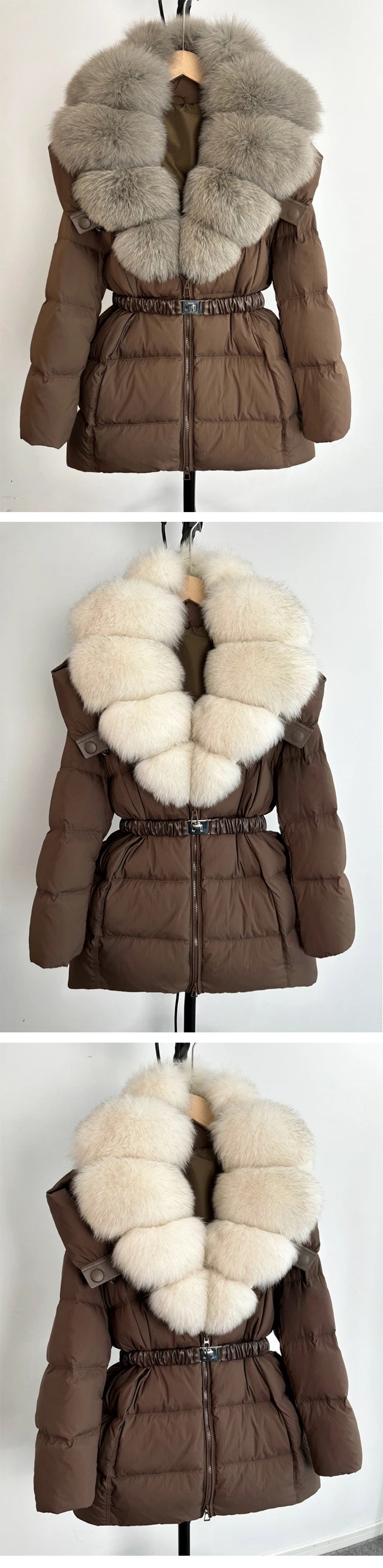 Real Fur Hood Mid Length Puffer Coats