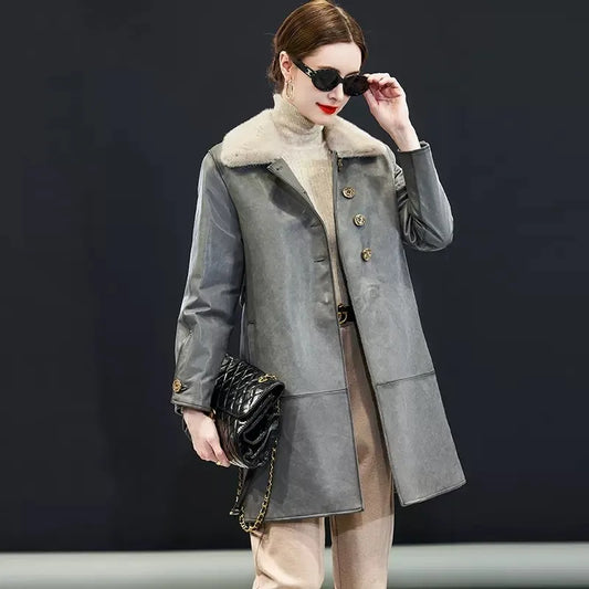 Genuine Leather Down Coat Mink Fur Collar