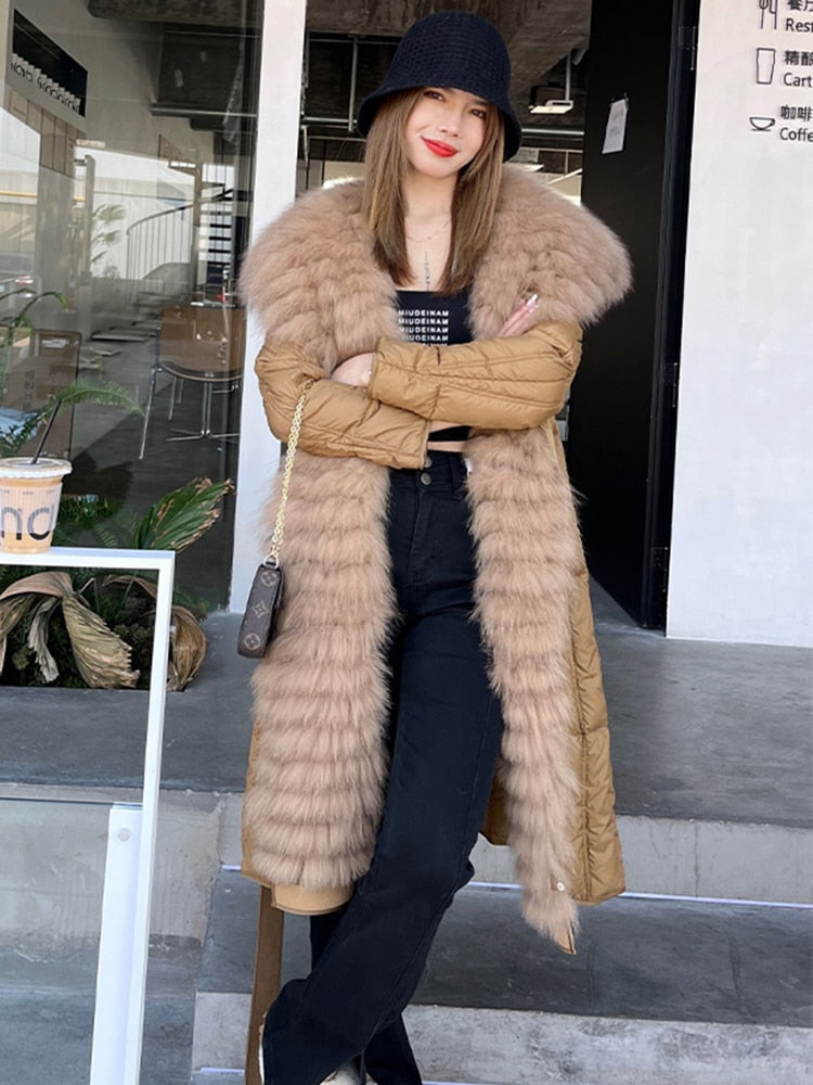 Real Fur Big Collar Goose Down Puffer Trench Coats