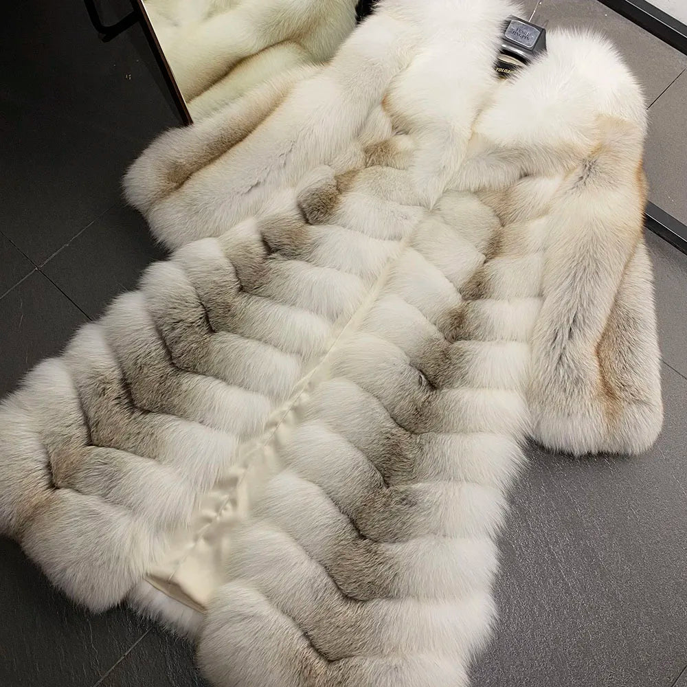 Pattern Real Fox Fur Coats X-Long Big Collar