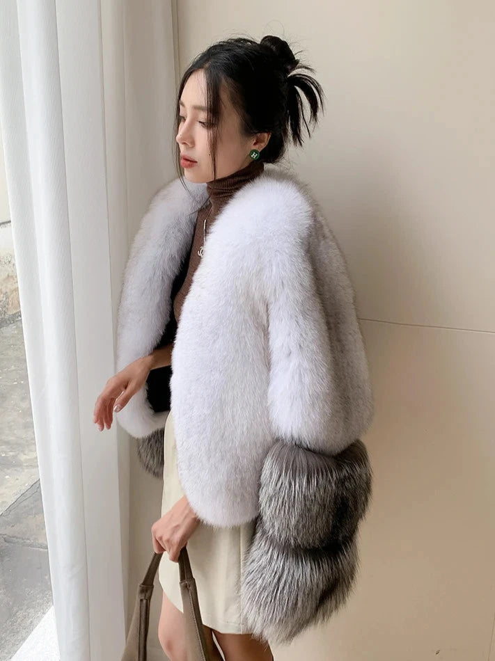 Two Tone Sleeve Real Fur Coats