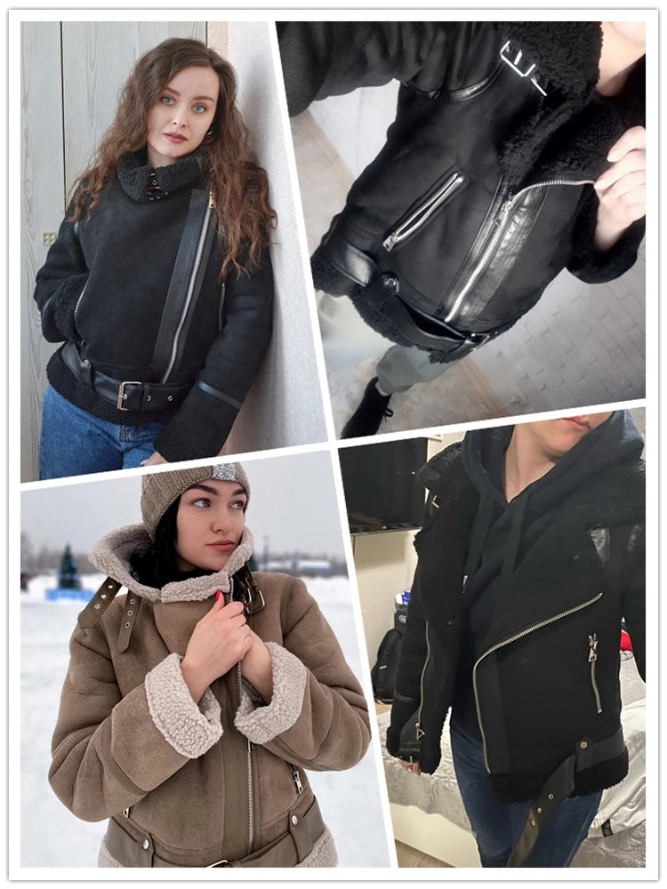 Moto PU Leather Coats Faux Fur