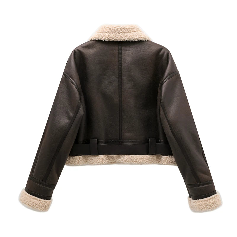 Short Faux Fur Shearling PU Jackets