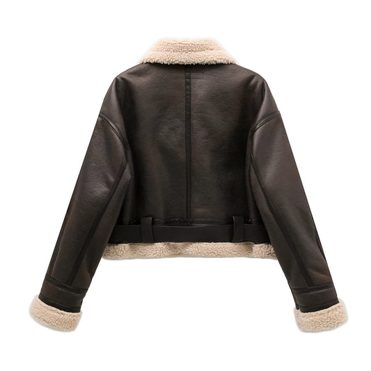 PU Leather Jackets Faux Fur Lining