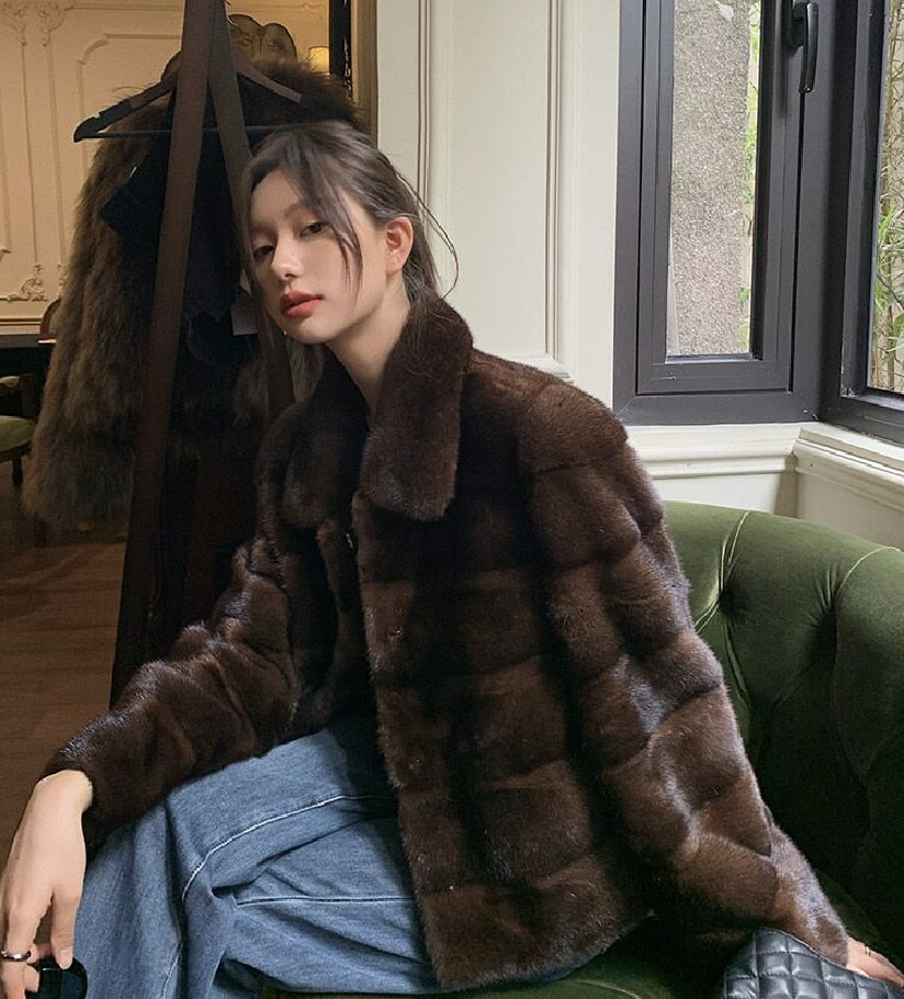 Wide Waisted Full Pelt Collar Real Mink Coats