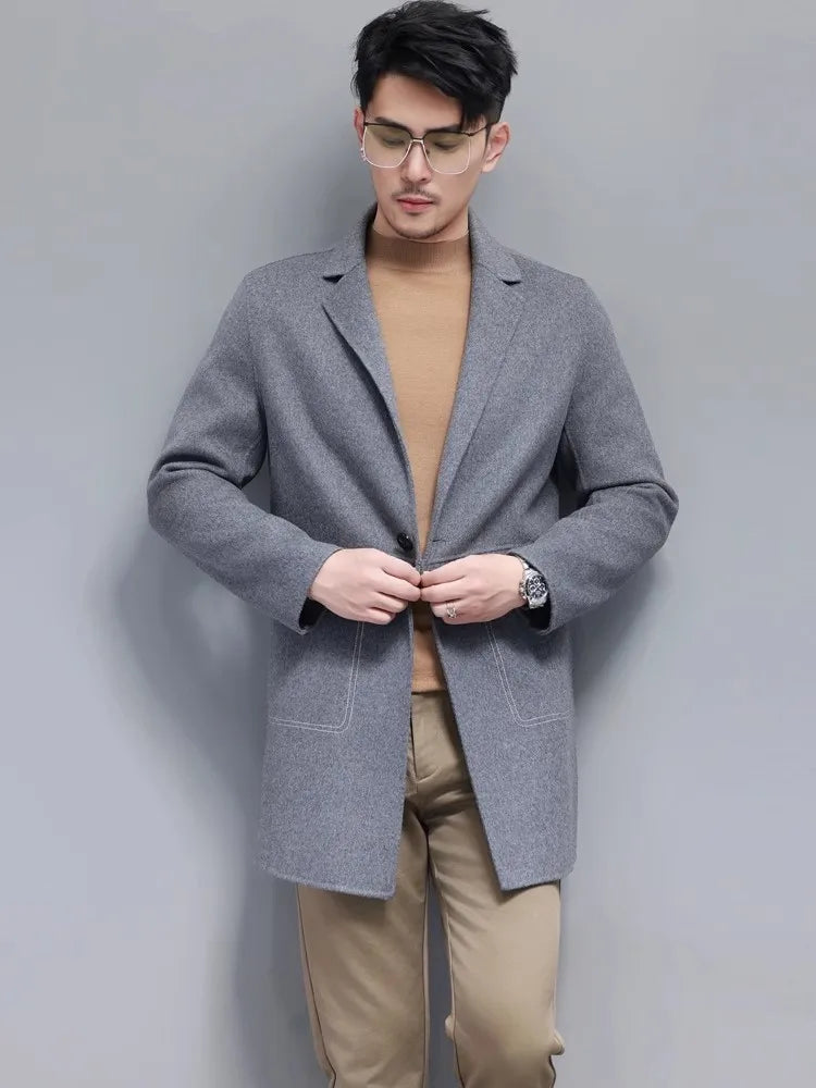 One Button Mid Long Blazer Wool Coat