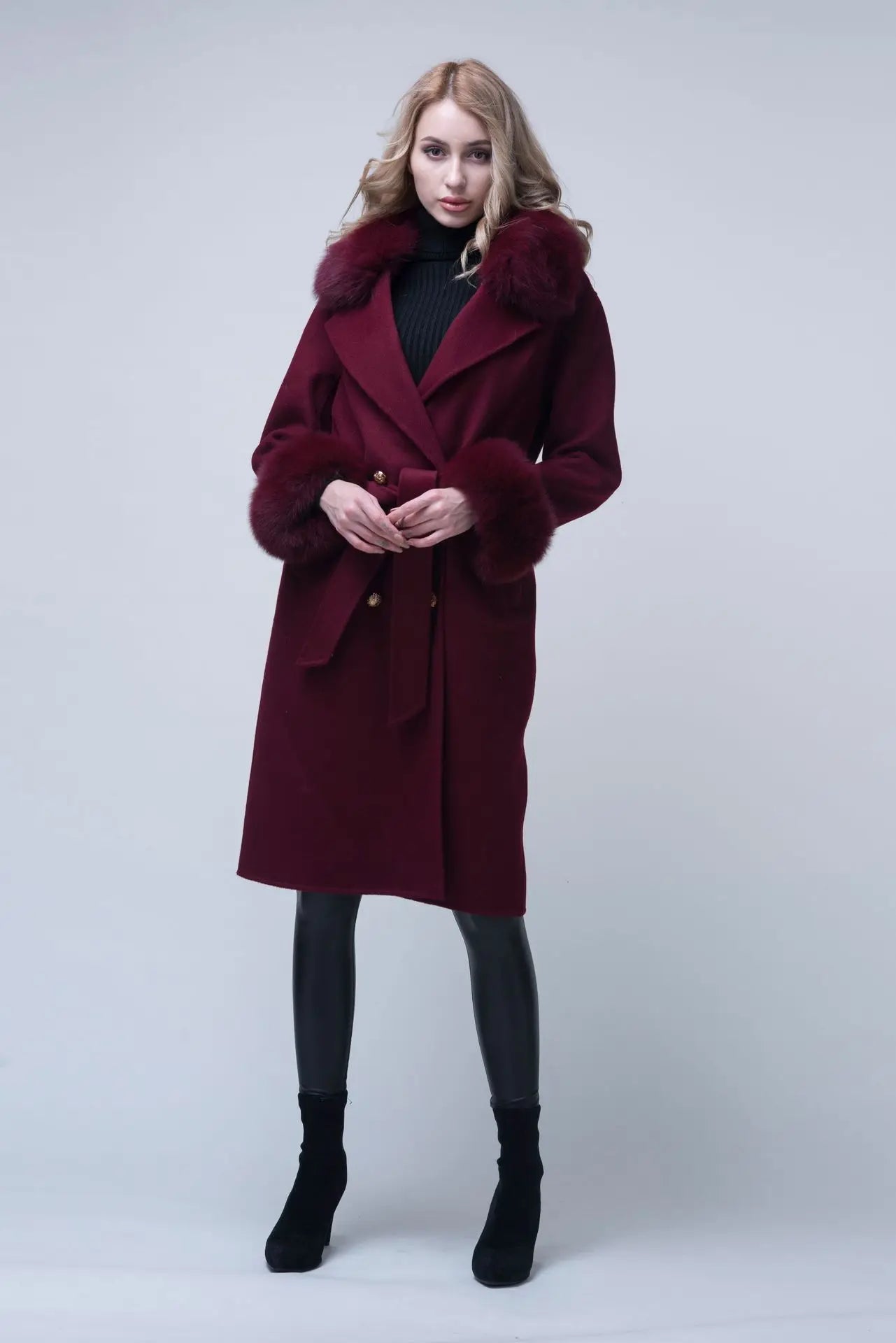 Fox Fur Detach Collar And Cuffs Wool Coats